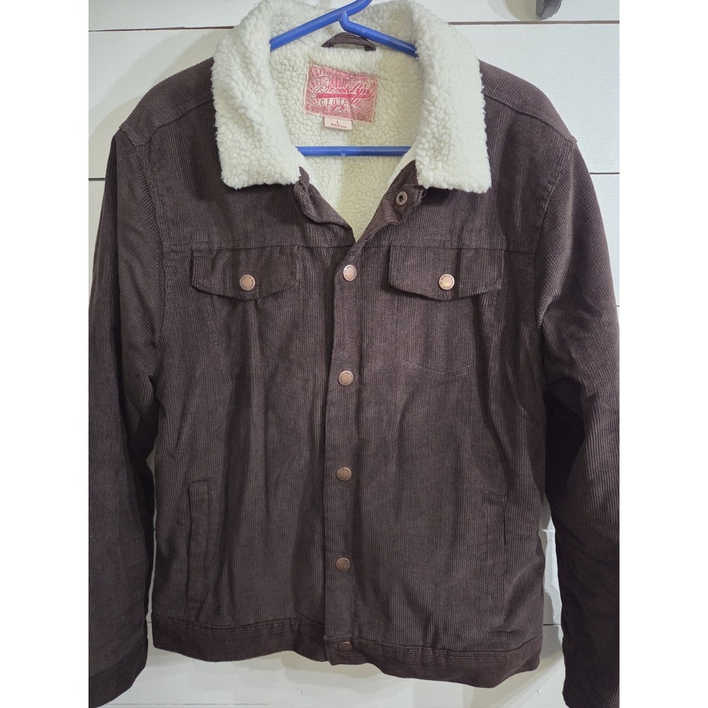 Brooklyn Cloth Mens Brown L Corduroy Sherpa Lined Trucker Jacket Snaps Nice - Picture 2 of 12